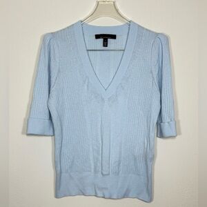 White House Black Market Sky Blue V-Neck Sweater Soft Lightweight Size Large